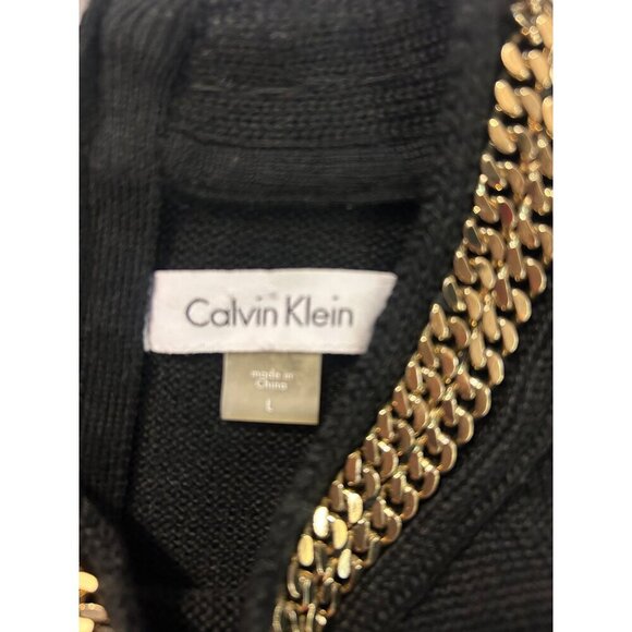 Calvin Klein Womens Chain Trim Knit Sweater Dress Black Large - Picture 5 of 6